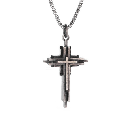 Religion Alloy Layered Cross Pendant Necklaces for Unisex WG392DA-01-1
