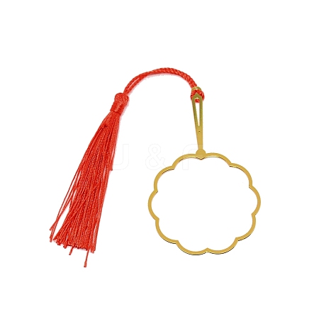 Chinese Ancient Hand Fan Shape Brass Wire Wrap Metal Bookmark with Tassel for Book Lover AJEW-WH0034-41-1