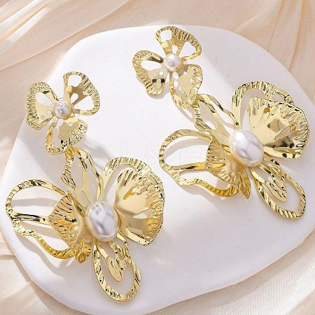 Alloy & Iron & Imitation Pearl Stud Earrings EJEW-M075-09G-1
