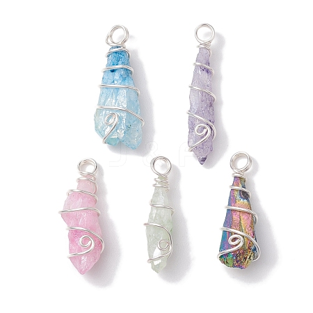 Electroplated Natural Quartz Crystal Copper Wire Wrapped Pendants PALLOY-JF02676-02-1