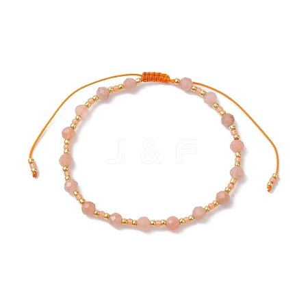 Adjustable Natural Sunstone & Glass Braided Bead Bracelet BJEW-JB10137-03-1