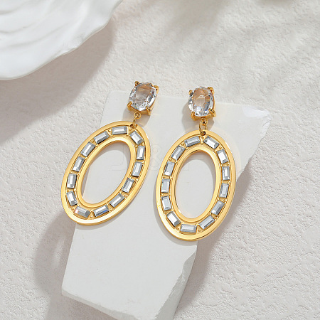 304 Stainless Steel & Crystal Rhinestone Dangle Stud Earrings WG52D4B-02-1