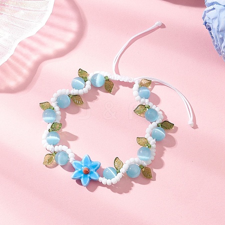 Handmade Porcelain and Cat Eye and Acrylic Beads Braided Bead Bracelets BJEW-TA00700-01-1