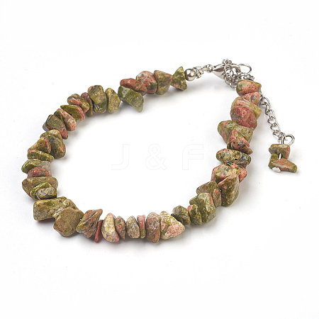 Natural Unakite Chip Beads Anklets AJEW-AN00229-05-1