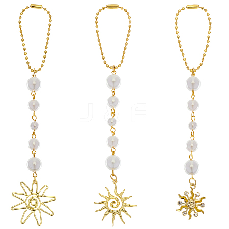 3Pcs 3 Styles Alloy Enamel Sun Charm Iron Ball Chains Haning Ornaments HJEW-OC00293-1
