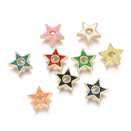 Brass Enamel Beads KK-B023-03G-1