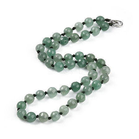 8mm Faceted Round Natural Green Aventurine Beaded Necklaces NJEW-F327-01A-02-1