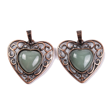 Natural Green Aventurine Peach Love Heart Pendants G-G158-01-15-1