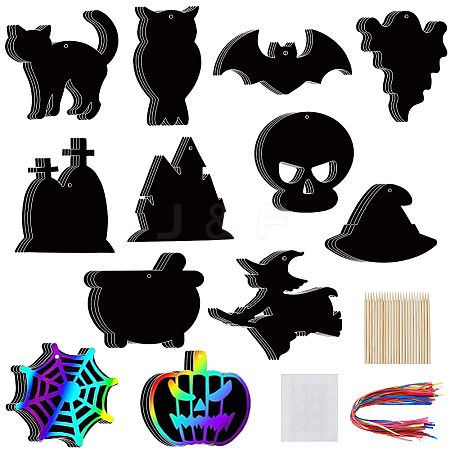 Halloween Rainbow Scratch Paper Art Pendant Decoration Kits DIY-WH20013-22-1