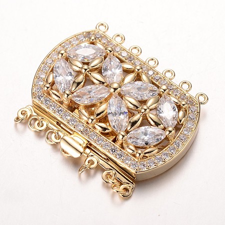 Brass Cubic Zirconia Box Clasps LS-ZIRC-O020-08G-NR-1
