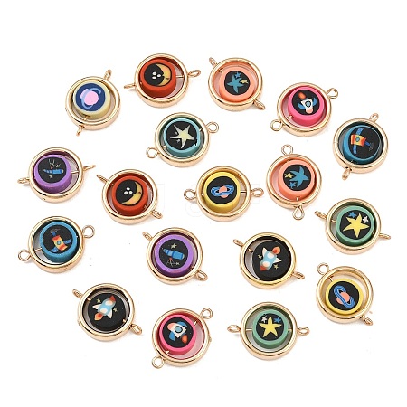 CCB Plastic Frame with Polymer Clay Space Theme Beads Flat Round Links Connector Charms KK-D103-10C-G-1