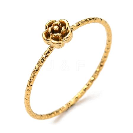 Ion Plating(IP) 304 Stainless Steel Rose Flower Finger Ring RJEW-P090-01G-1