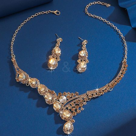 Teardrop Alloy Rhinestone Bib Necklaces & Stud Earring Sets for Women FS-WG2AA93-02-1