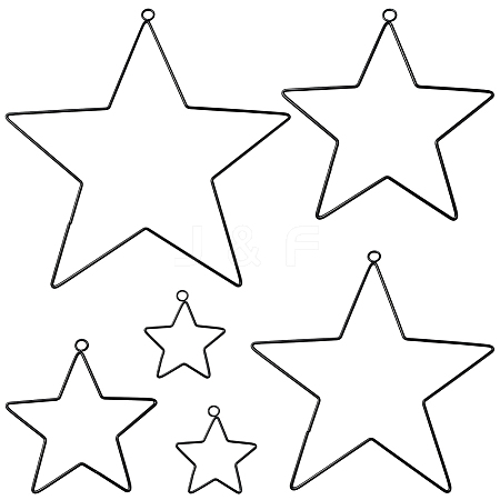 5 Styles Iron Star Ring for DIY Woven Net/Web with Feather IFIN-GF0001-67A-1
