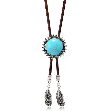 Alloy with Synthetic Turquoise Pendant Waxed Cord Bolo Tie Lariat Necklaces FS-WGCCEF8-06-1