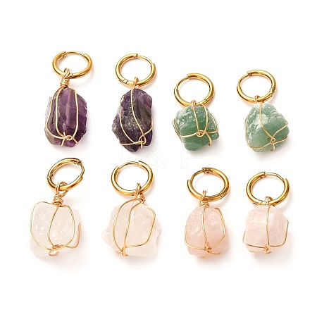 Copper Wire Wrapped Natural Gemstone Dangle Earrings for Women EJEW-JE04625-1
