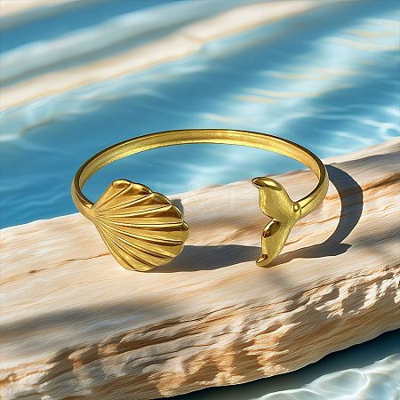 Marine 304 Stainless Steel Cuff Bangles for Women BJEW-Z147-01G-04-1