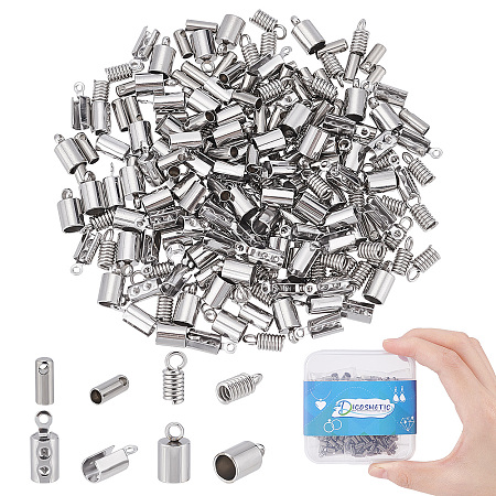 DICOSMETIC 200Pcs 4 Style 304 Stainless Steel Cord Ends STAS-DC0010-86-1