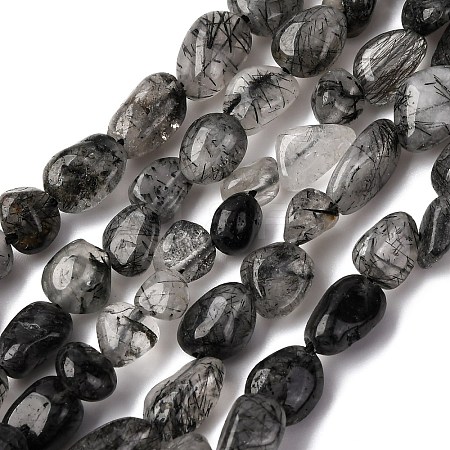 Natural Black Rutilated Quartz Beads Strands G-R445-6x8-18-1