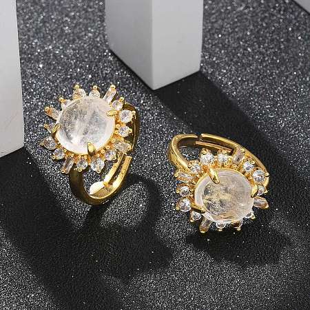 Sunflower Natural Quartz Crystal Finger Rings RJEW-B113-03G-07-1