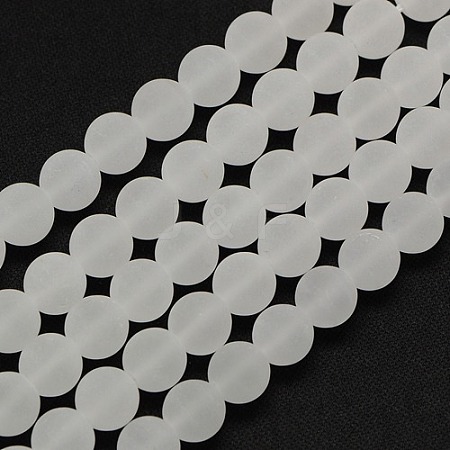 Frosted Natural Gemstone Quartz Crystal Round Beads Strands G-L093-6mm-04-1