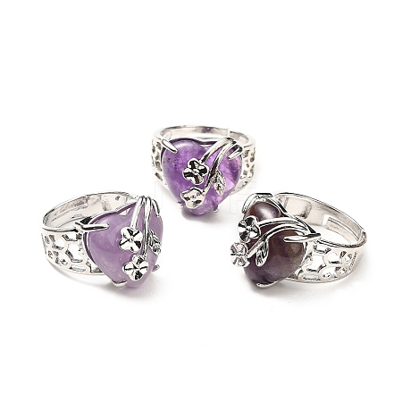 Natural Amethyst Adjustable Rings RJEW-P043-03P-17-1