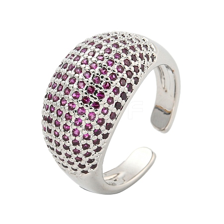Real Platinum Plated Brass Micro Pave Clear Cubic Zirconia Cuff Rings RJEW-L113-016P-02-1