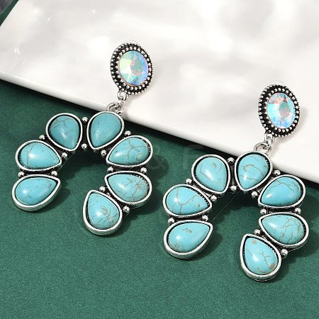 Alloy Synthetic Turquoise Dangle Stud Earrings EJEW-U053-09B-AS-1