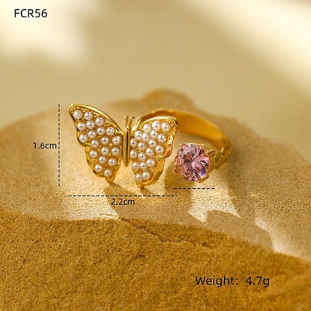304 Stainless Steel Micro Pave Cubic Zirconia Open Cuff Rings for Women RJEW-S415-03G-05-1