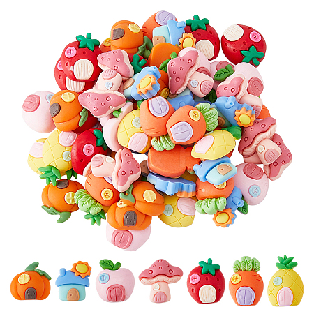 70Pcs 7 Styles Cartoon Opaque Resin Cabochons RESI-FH0001-61-1