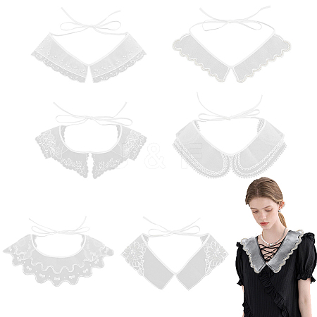  6Pcs 6 Style White Embroidered Organdy Collar AJEW-NB0004-01-1