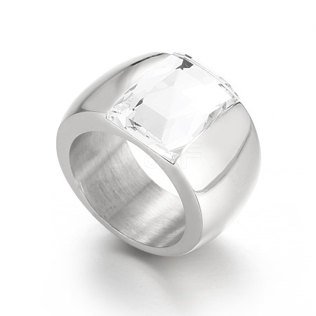 304 Stainless Steel & Glass Finger Rings FS-WGBA2F3-65-1