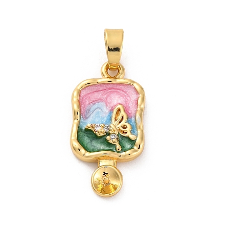 Brass Enamel Micro Pave Clear Cubic Zirconia Pendant Cabochon Settings KK-Z084-15G-04-1