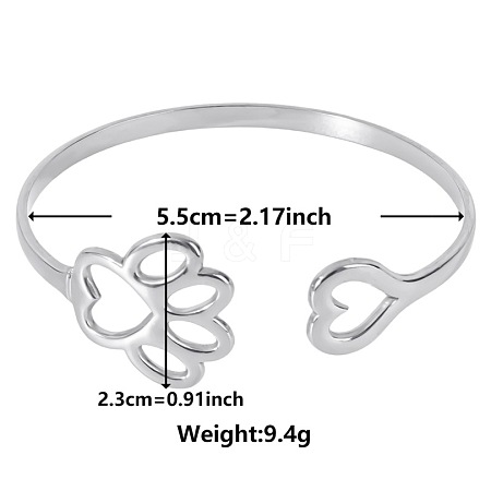 Stylish European and American Hollow Paw Print & Heart 304 Stainless Steel Cuff Bangles for Women IJ5253-1-1