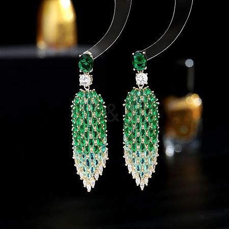 Teardrop Brass Micro Pave Cubic Zirconia Dangle Stud Earrings FS-WGA1B1E-02-1