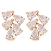 Rack Plating Leaf Brass Clear Cubic Zirconia Stud Earrings EJEW-M090-20G-1