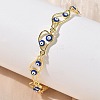 Brass Enamel Flat Round Evil Eye Link Chain Bracelets for Women BJEW-G764-01G-05-1