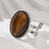 Oval Natural Tiger Eye Finger Rings RJEW-M062-02P-02-5