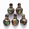 Heart Assembled Natural Bronzite and Synthetic Imperial Jasper Openable Perfume Bottle Pendants G-R484-01C-1