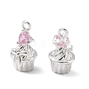 Brass Pave Cubic Zirconia Cupcake with Heart Charms KK-C155-16S-05-3