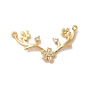 Brass Pave Clear Cubic Zirconia Flower with Deer Horn Links Connector Charms KK-M294-10G-1