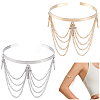 2Pcs 2 Colors Bohemia Style Tassel Alloy Upper Arm Open Cuff Bangles for Women BJEW-CY0001-03B-1