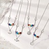 Chakra Gemstone Chip Beaded & Alloy Sun Moon Star Planet Pendant Brass Cable Chain Necklaces for Women NJEW-JN05794-1