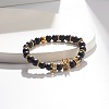 Round Synthetic Black Stone Beaded Stretch Bracelet with Crown for Women BJEW-JB07530-03-2