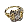 Square Brass Micro Pave Clear Cubic Zirconia Finger Rings FS-WG35D08-02-1