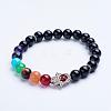 Natural Black Agate(Dyed & Heated) Beaded Stretch Bracelets BJEW-P072-F06-1