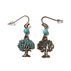 3 Pairs 3 Style Tree & Feather & Stone Shape Alloy Dangle Earrings Set EJEW-G330-03R-3