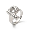 Letter Brass Micro Pave Clear Cubic Zirconia Open Cuff Ring for Women RJEW-N046-03P-P-1