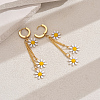 201 Stainless Steel Daisy Tassel Hoop Earrings DC3639-4