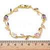 Brass Micro Pave Cubic Zirconia Oval & Leaf Link Chain Bracelets for Women BJEW-G764-05G-01-5